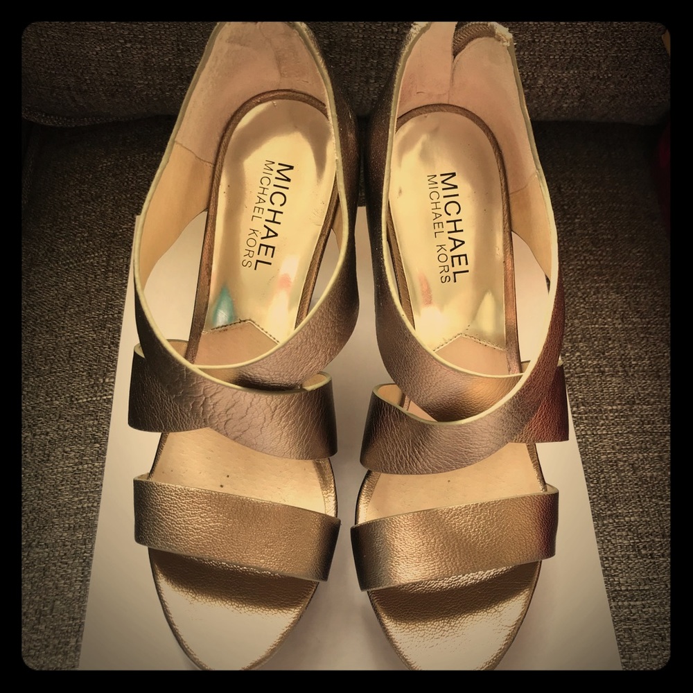 Michael Kors gold heels, worn once, with box